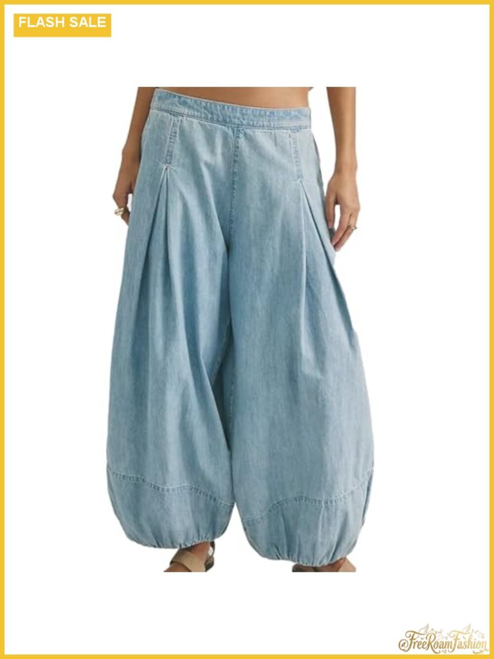 Women's Wide Leg Balloon Jeans with Elastic Cuffs